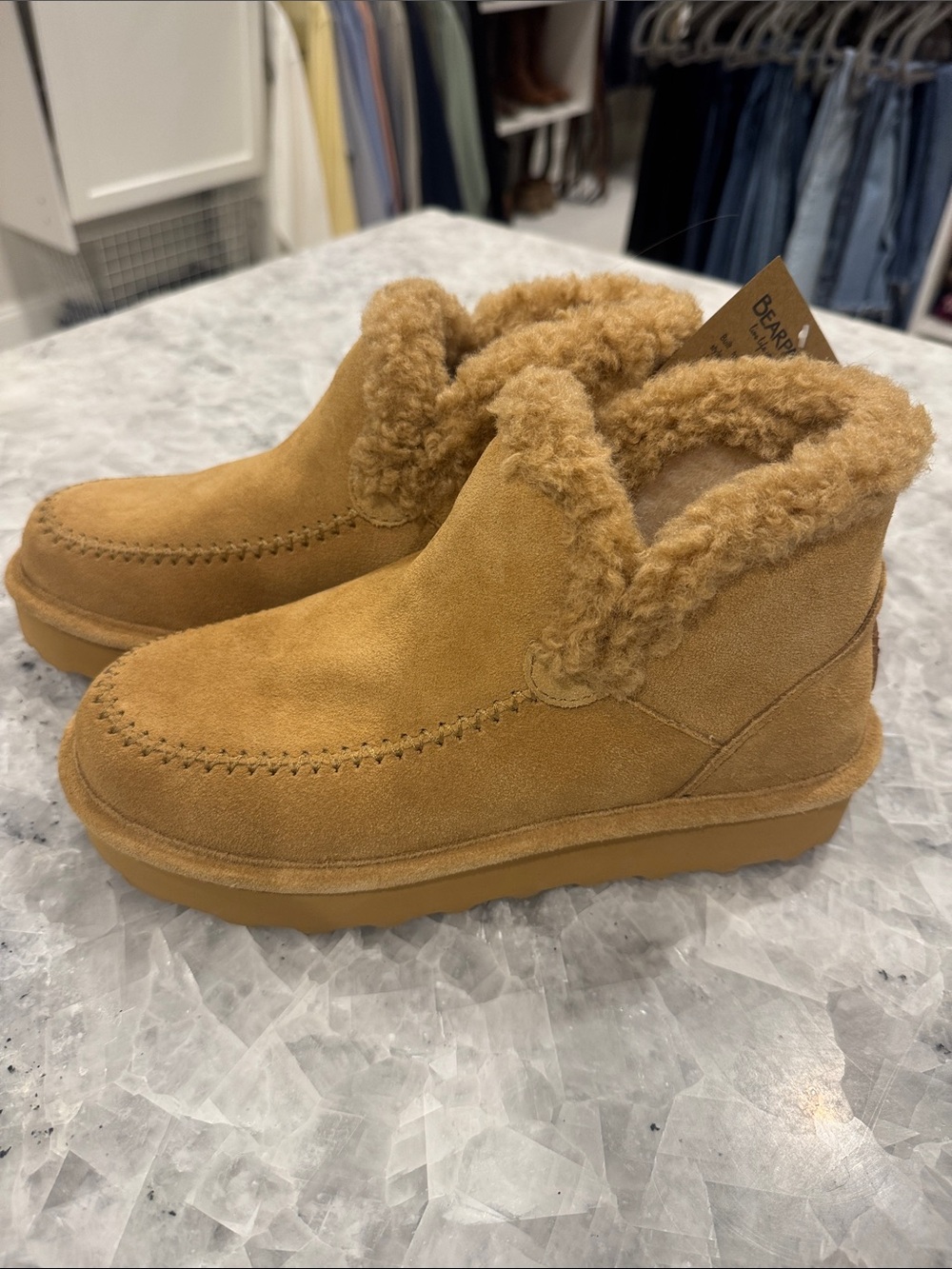 Bearpaws Cozy Shearling-Lined Suede Ankle Booties - Chestnut